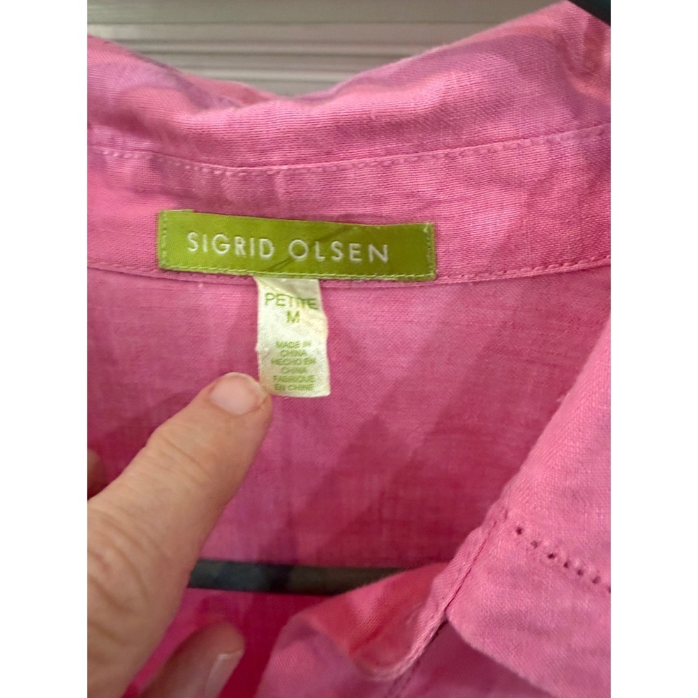 Sigrid Olsen Womens Pink 100% Linen 2 Piece Set Floral Pants Button Shirt M - Picture 14 of 15